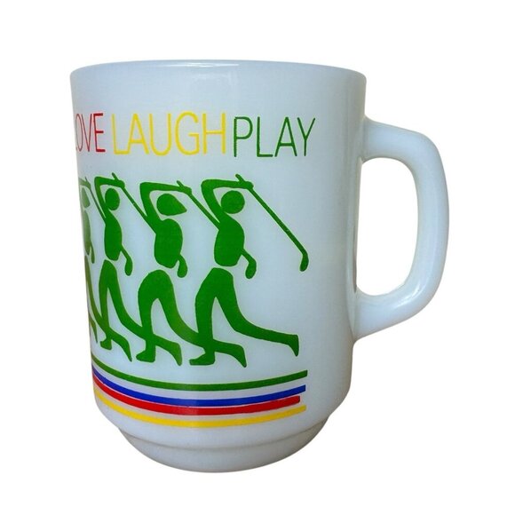 RARE Vintage 1980 Anchor Hocking Golf Mug Glass Live Love Laugh Play Rainbow - Picture 3 of 9